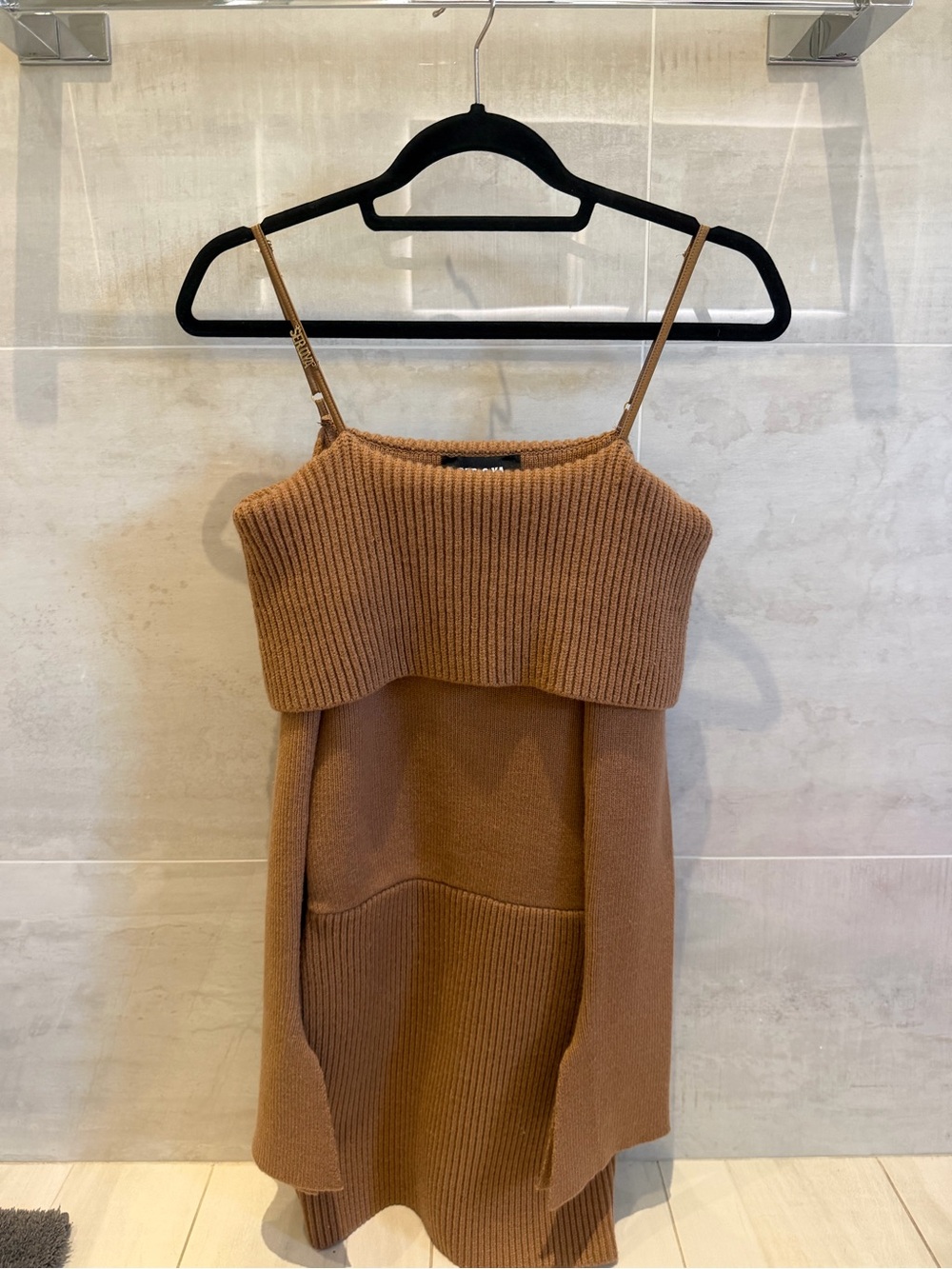 SER.O.YA NWT Camel Ribbed Knit Mini Dress with Adjustable Straps